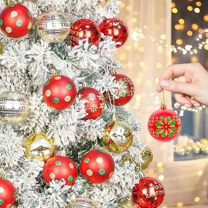 40PCS 2.36" Christmas Balls Ornaments, Plastic Christmas Tree Ornaments, Holiday Baubles, Hanging Decorations for Xmas Trees Holiday Party, Gold Red Baubles