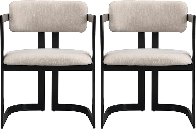 Christopher Knight Home Auber Modern Upholstered Dining Chair Set of 2, Fabric Upholstery Dining Set with Metal Frame, Comfy Side Chair for Living Room, Beige+Black