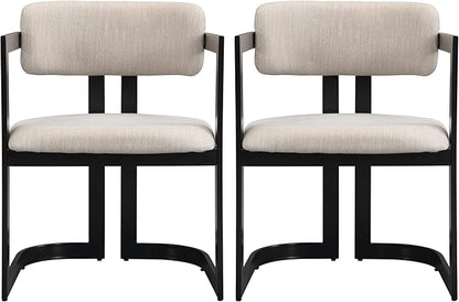 Christopher Knight Home Auber Modern Upholstered Dining Chair Set of 2, Fabric Upholstery Dining Set with Metal Frame, Comfy Side Chair for Living Room, Beige+Black