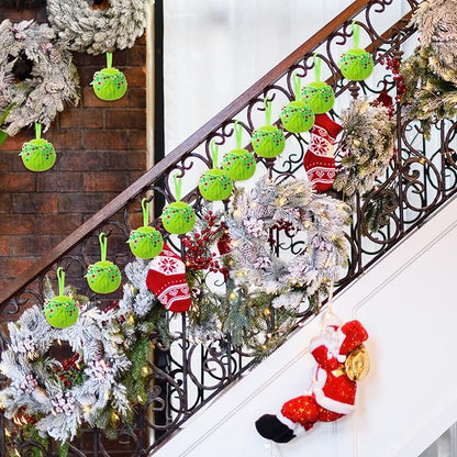 Liliful 18 Pcs Lime Green Furry Christmas Ball Ornaments3.15 Inch Bow Xmas Furry Ornaments Hanging Christmas Pom Pom Ball Decorations for Home Xmas Tree Party Supplies Wall Decor(Style 3,Green)