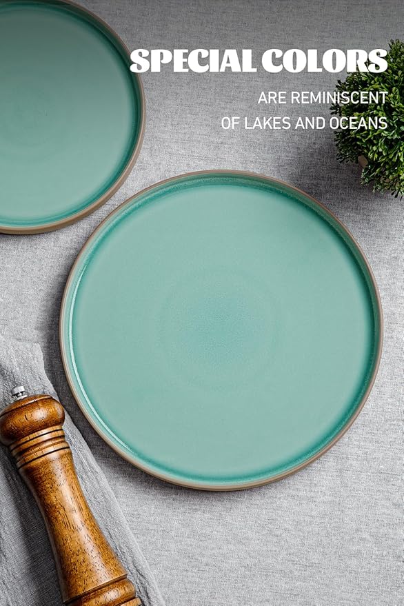 Famiware Nature Plates and Bowls Sets, 12 Pieces Stoneware Dinnerware Sets, Dishes Set for 4, Dishware Sets, Microwave and Dishwasher Safe, Verdure