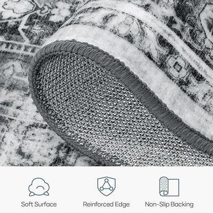 Lofus 9x12 Area Rug for Living Room,Grey Washable Large Rugs with Non-Slip Backing,Soft Neutral Carpets for Bedroom Dining Room Home Office Indoor Nursery