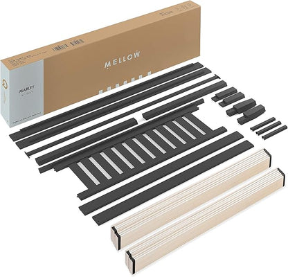 Mellow Marley 14 Inch Solid Wood Platform Bed with Paneled Headboard, Ebony Black, Queen