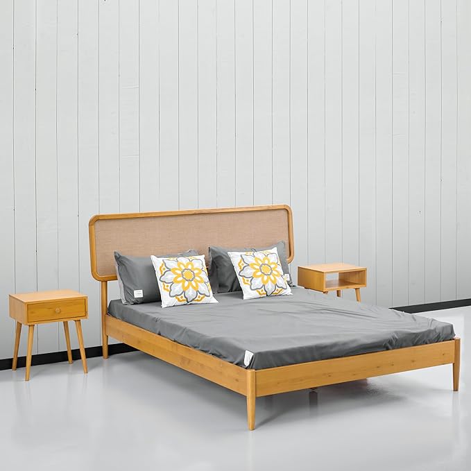 NTC Lupin Wooden Bed Frame with Headboard, Solid Oak and Rubber Wood Foundation with Silent Slats and Wood Central Supports, 1000 Lb Capacity, Effortless Assembly, Queen - Rustic Oak