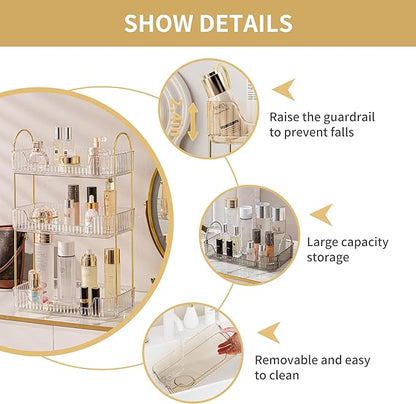 3 Tier Bathroom Organizer Countertop Makeup Perfume Skincare Organizer for Bathroom Dresser Vanity (White)