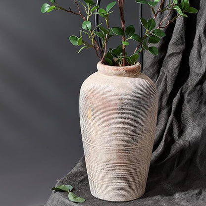 Large Ceramic Rustic Vase, 11 inch Minimalist Decorative Farmhouse Tall Vase for Home Decor, Living Room, Shelf Decor, Enterway, Wedding, Table Decoration, Gray