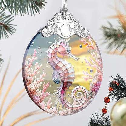 Seahorse Stained Glass Ornament - Christmas Tree Decor