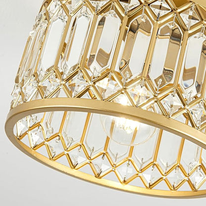 Crystal Ceiling Light, Modern Semi Flush Mount Ceiling Light, Gold Crystal for Kitchen Bedroom Bathroom Entryway (Bulb not Included)