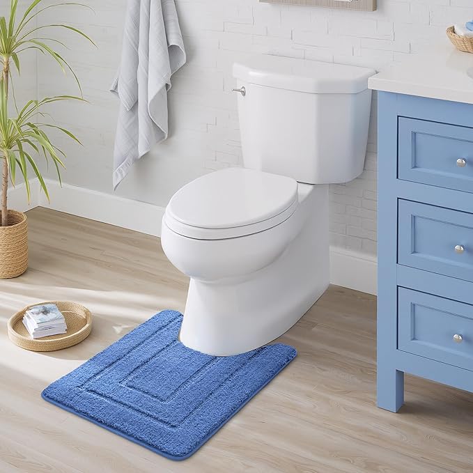 GRANNY SAYS Bathroom Toilet Rugs U Shaped, Bath Mats for Bathroom, Bath Rugs Non Slip Washable, Absorbent Microfiber Toilet Mat, Soft Plush Shaggy, 20" x 24", Blue