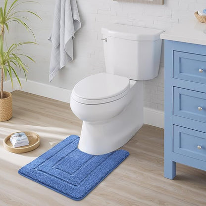 GRANNY SAYS Bathroom Toilet Rugs U Shaped, Bath Mats for Bathroom, Bath Rugs Non Slip Washable, Absorbent Microfiber Toilet Mat, Soft Plush Shaggy, 20" x 24", Blue