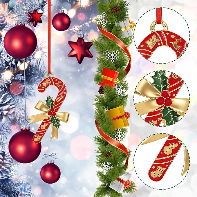 Candy Cane Christmas Ornaments 2025 for Holiday Party Decor, Metal Ornament for Home, Xmas Gift Cute Tree Decorations