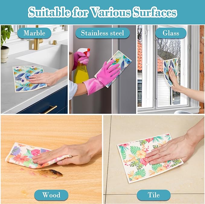 Lucomb Swedish Dishcloths 8 Pack Reusable Eco Friendly Biodegradable Cleaning Rags for Kitchen Dishes Home Office