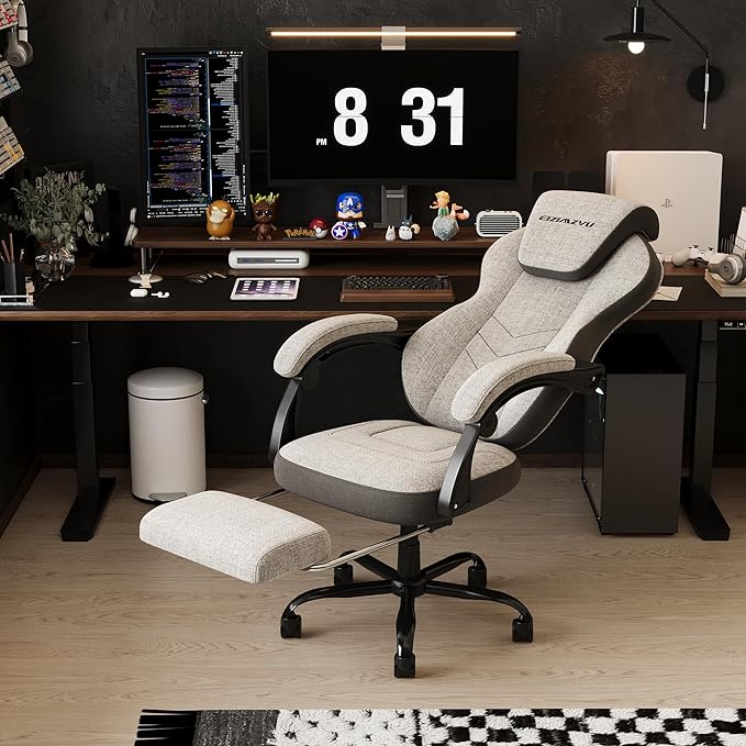 Ergonomic Office Chair with Adjustable Headrest and Footrest, High Back Desk Chair with Linkage Armrests, Reclining Swivel Chair for Home Office, Executive Office Chair (Gray)