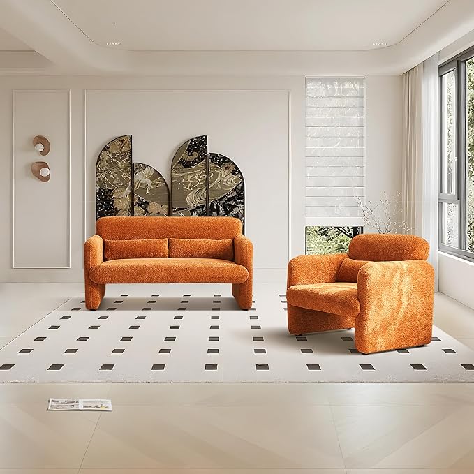 59.1'' Loveseat Sofa, 2 Seater Upgrade Sherpa Fabric Love Seat Couch, Comfy Upholstered Modern Leisure Loveseat Couches with 2 Waist Pillow for Bedroom, Office, Living Room