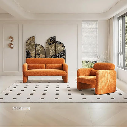 59.1'' Loveseat Sofa, 2 Seater Upgrade Sherpa Fabric Love Seat Couch, Comfy Upholstered Modern Leisure Loveseat Couches with 2 Waist Pillow for Bedroom, Office, Living Room