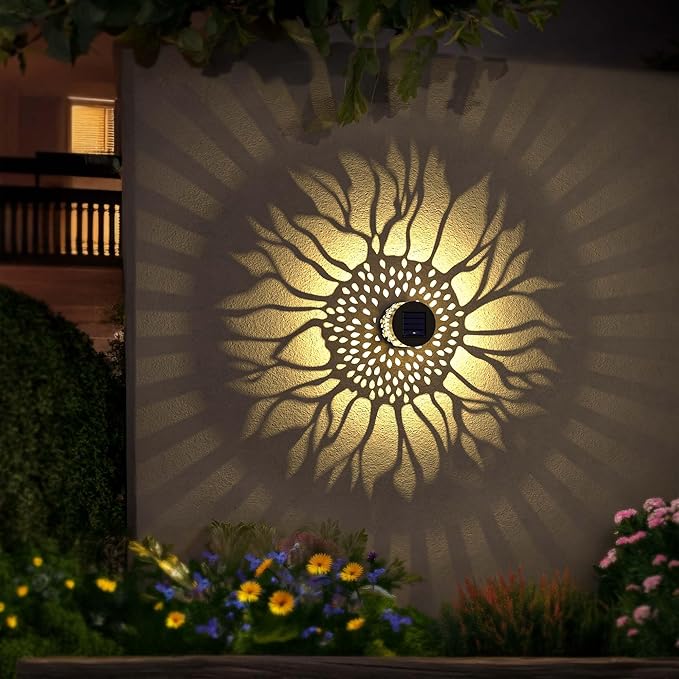 Solar Fence Lights 4 Pack Solar Deck Lamps Outdoor Decorations Powered Step Lights Wall Waterproof LED Warm Decorative Lighting for Garden (Sunflower, 4)