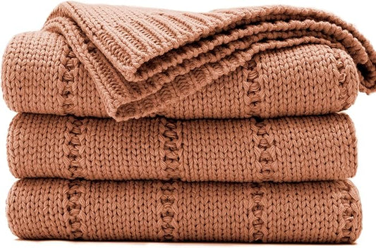 RECYCO Cable Knit Burnt Orange Throw Blanket Twin Size, Super Soft Warm Cozy Decorative Knitted Throw Blanket 3.6LB for Bed, Chair Large 60"x80"