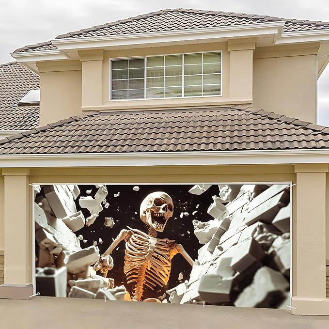 6 x 13 ft Halloween Garage Door Decorations Halloween decorations Witch Door Cover, Hanging Banner, Cauldron Backdrop Mural for Home, Outdoor, Indoor, Spooky Party, Wall, Window (Broken Wall)