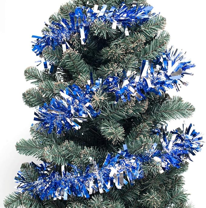 Anderson's Metallic Blue & Silver Tinsel Twist Garland, 25ft Holiday Decoration, Christmas Tree Trim, Parade Float Decor, Party Supplies, Halloween, Graduation, Indoor Outdoor Event Garland