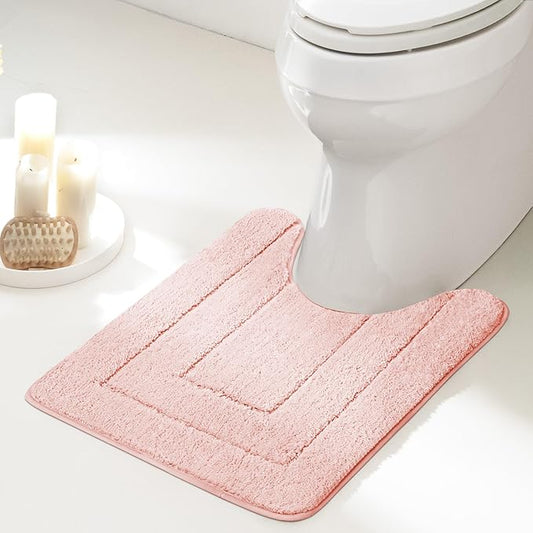 GRANNY SAYS Toilet Rugs U Shaped Washable Non Slip, Toilet Mats for Bathroom Soft Plush Shaggy Absorbent, Microfiber Bath Mats for Bathroom Toilets Cute Decor, 20" x 24", Pink