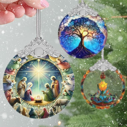 Nativity Christmas Ornament, 3" Stained Glass Christmas Decor, Nativity Ornaments for Christmas Tree, Christian Gifts for Kids, Religious Gifts for Women, Perfect for Holiday Party, Window, Tree