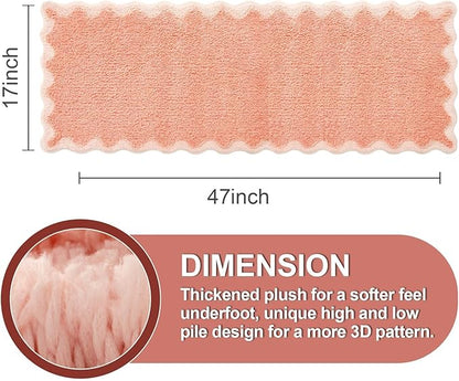 ORTIGIA Cute Coral Pink Scalloped Bath Mat, Fun Plush Microfiber Scallop Bathroom Rugs Non Slip Washable Quick Dry Absorbent, Bath Rug for Shower Stall Vanities Kitchen Floor Entrance, 17x47