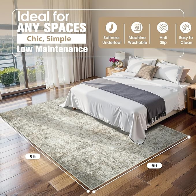 6x9 Area Rugs for Living Room Rug Washable: Abstract Rug for Dining Room Bedroom Carpet Non Slip 6 by 9 Indoor Modern Nursery Home Office Beige Brown