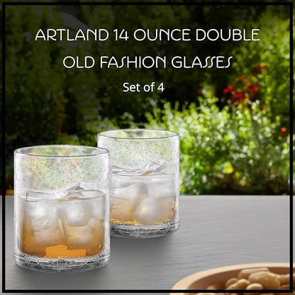 Artland 14oz Double Old Fashion Glass, Set of 4 | Iris Seeded Design, Clear | Drinking Glass for Parties and Everyday Use - Mojito, Whiskey, Cocktail | Glassware & Barware Essentials