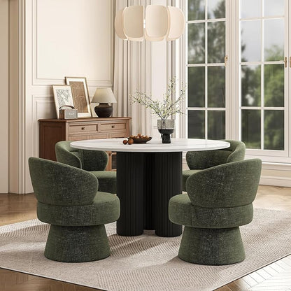 360° Swivel Accent Chairs Set of 2, Modern Chenille Upholstered Boucle Dining Chair with Back, Vanity Chair Accent Armchair Side Chairs for Dining/Living Room, Bedroom, Green