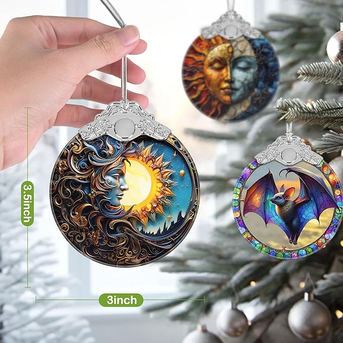 Christmas Ornament, 2025 Ornaments for Christmas Tree, Stained Glass Hanging Ornament, Holiday Ornaments, Unique Gift Idea - Sun and Moon Together
