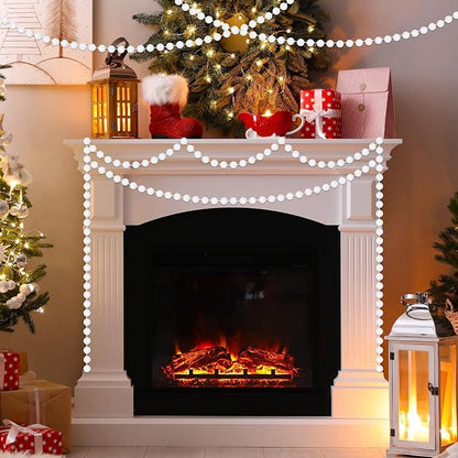 MARFOREVER 4 Pack 26.3 Ft Winter White Pom Pom Garland Ornaments, 30 Balls Christmas Felt Garland Hanging Supplies for Winter Wonderland Christmas School Classroom Fireplace Wall Home Party Decoration