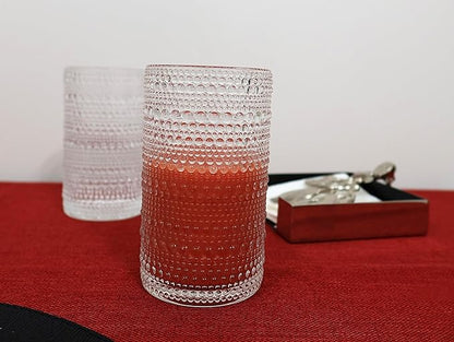 Glaver's Hobnail Drinking Glasses, Set of 4 Clear Vintage Beaded Glass Cups, 15 Oz. Cocktail Drinking Glassware Set, For Water Juice, Smoothies. Home, Dinner, Bar uses.