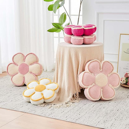 Flower Pillow, Soft Flower Decorative Throw Pillow, Cute Daisy Flower Shaped Seating Floor Cushion Room Décor Plush Pillows for Sofa Couch Bed (17.7 Inch, Ivory)