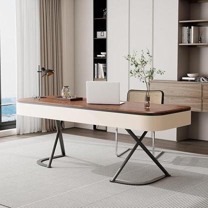 63-Inch Executive Desk, Large Computer Office Desk Workstation, Modern Simple Style Laptop Desk Study Writing Table Business Furniture for Home Office, Brown