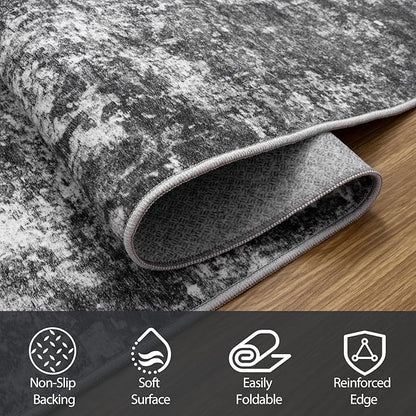 6x9 Area Rugs for Living Room Rug Washable: Abstract Rug for Dining Room Bedroom Carpet Non Slip 6 by 9 Indoor Modern Nursery Home Office Black Grey