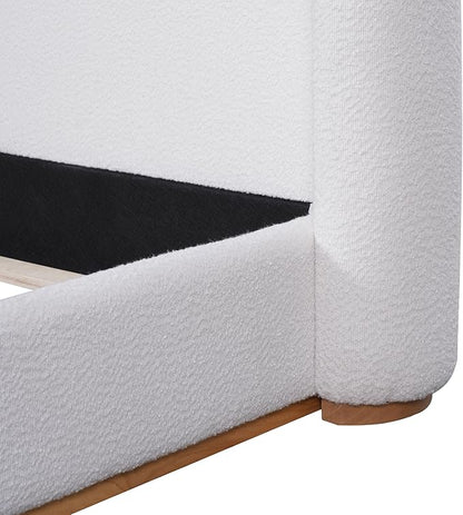 Queen Size Bed Frame, Upholstered Cloud Boucle Platform Beds Frames with Headboard, Anti-Collision Soft Rounded Corners Footboard, No Box Spring Required, Easy Assembly (36" White, Queen)