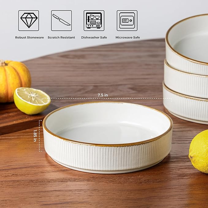 GBHOME 7.5'' Stoneware Pasta Bowls, Serving Bowls Set of 6 for Kitchen, Double Reactive Glaze Bowls for Fruit,Pasta,Salad,Oatmeal,Meal, Microwave Safe (6 pcs)
