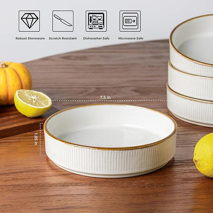 GBHOME 7.5'' Stoneware Pasta Bowls, Serving Bowls Set of 6 for Kitchen, Double Reactive Glaze Bowls for Fruit,Pasta,Salad,Oatmeal,Meal, Microwave Safe (6 pcs)