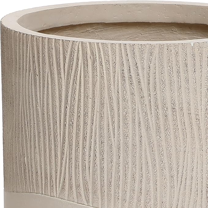 LuxenHome 12 Inch Dia Round Concrete Planter, Indoor Outdoor Large Plant Pot with Drainage Hole and Rubber Plug, Decorative Flower Pot for Plants, Blended Tan Tapered Planter for Home Patio Garden