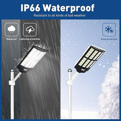 8600W Solar Street Light - 8000K Wide Angle Solar Lights Outdoor, Flood Security Lights Motion Sensor & Dusk to Dawn, IP66 Waterproof Solar Street Lights Outdoor for Roadway Yard