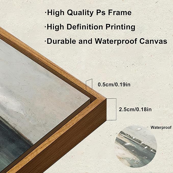 KBKBART Vintage Wall Art, Retro Coastal Seaside Beach House Framed Canvas Art Prints Painting Farmhouse Decor, Rustic Impressionism Scenic Landscape Wall Decor for Bathroom, Bedroom(9"x11")