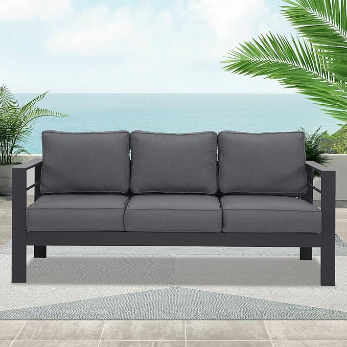 Wisteria Lane Patio Furniture Aluminum Outdoor Chair, All-Weather Outdoor 3 Seats Chair, Gray Metal Chair with Dark Grey Cushions