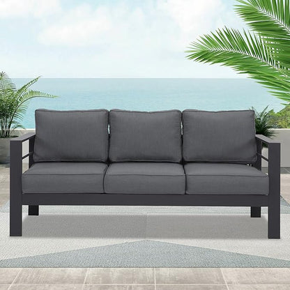 Wisteria Lane Patio Furniture Aluminum Outdoor Chair, All-Weather Outdoor 3 Seats Chair, Gray Metal Chair with Dark Grey Cushions