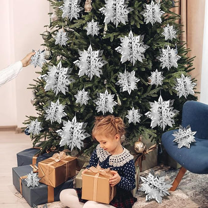 OuMuaMua Christmas Snowflake Decorations Indoor, 36PCS 3D Silver Hanging Snowflakes Garland for Winter Wonderland Decor Xmas Christmas Party Baby Shower Holiday Home Decorations