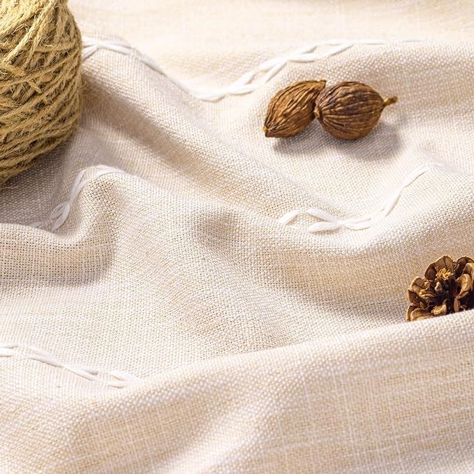 MitoVilla Beige Boho Farmhouse Shower Curtain, Cream Modern Cotton Linen Fabric Shower Curtains for French Country Bathroom Decor, Retro Tassel Thick Cloth Shower Curtain, 72 x 72