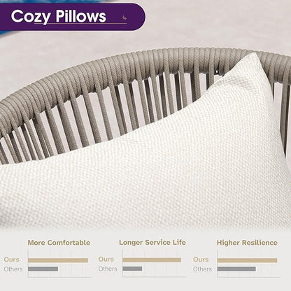 PURPLE LEAF 7 Pieces Patio Dining Table Set Wicker Outdoor Furniture Rectangular Table and Chairs Set for Garden Deck Aluminum Frame Backyard Kitchen Set, Cushions and Pillows Included Taupe