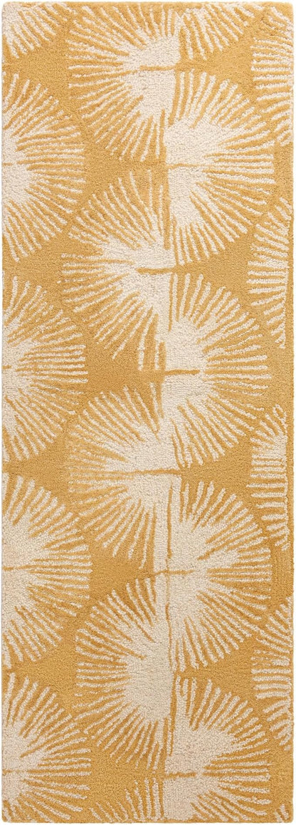 Nicole Miller New York Kendall Fluted Geo Handcrafted Runner Area Rug, 100% Wool Rug, Gold, 2'5"x7"