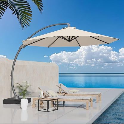 Kingdura 12ft Offset Cantilever Patio Umbrella with Base Included, Large Round Aluminum Outdoor Umbrella, 360° Rotation & Infinite Tilt, Heavy Duty Frame for Deck Pool Backyard, Creamy White