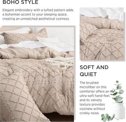 Bedsure Twin Comforter Set - Warm Tan Comforter, Boho Tufted Shabby Chic Bedding for Kids, 2 Pieces Vintage Farmhouse Bed Set for All Seasons, Fluffy Soft Bedding with 1 Pillow Sham