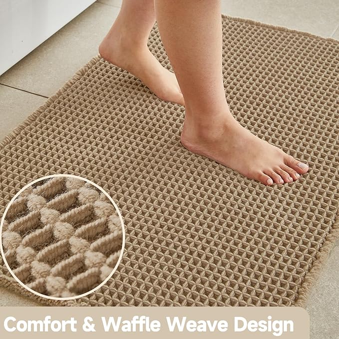 Waffle Runner Rug Bathroom, Long Boho Bathroom Rugs Non Slip Washable Super Absorbent Quick Dry Farmhouse Bath Decor, 60"x24" Khaki
